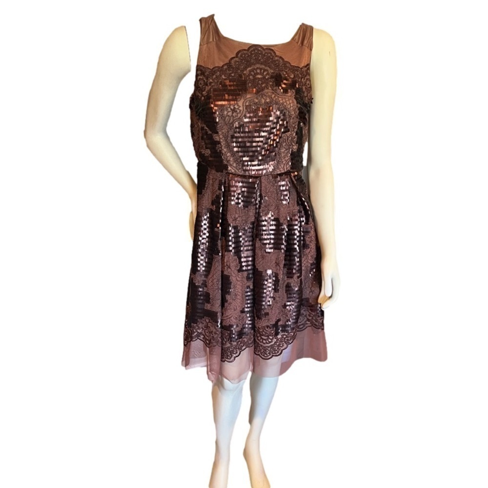 Anthropologie Eva Franco Bronze Embroidered Sequin Dress